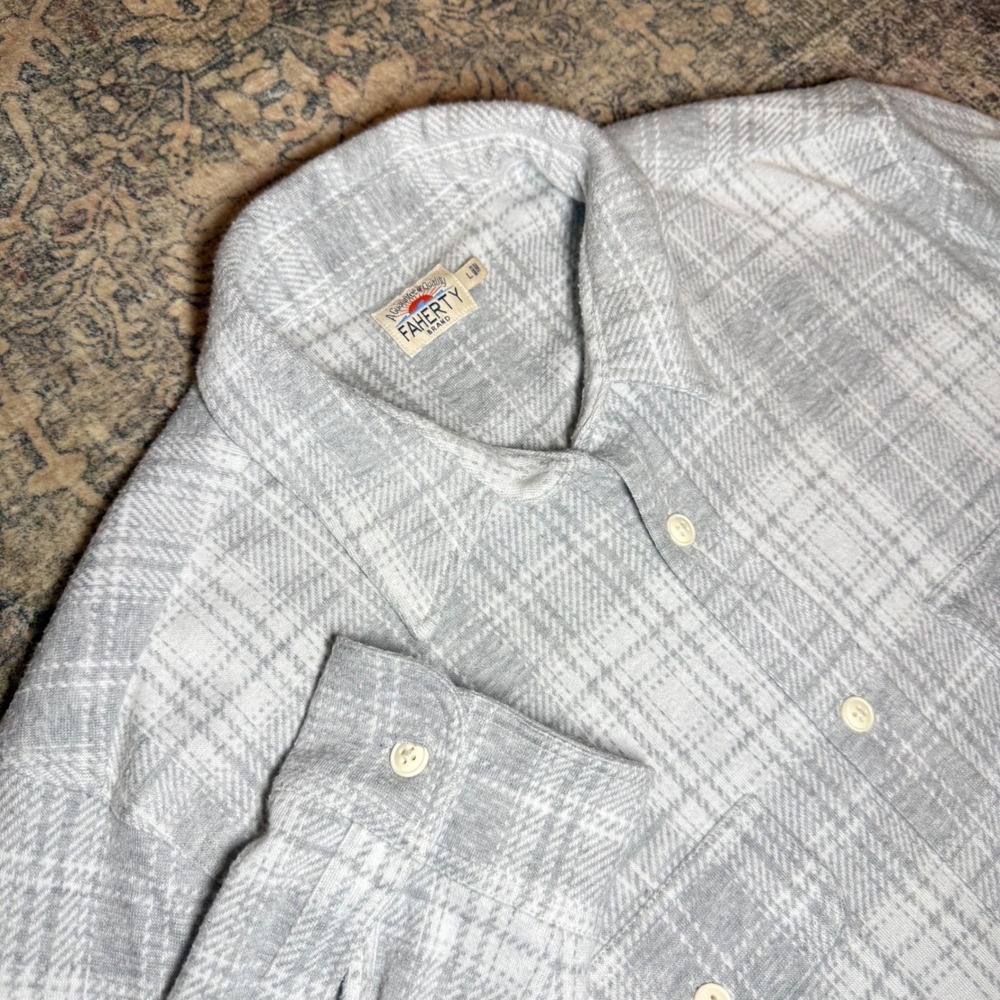 Faherty Brand Mens Faherty Legend Sweater Shirt Large Grey White Plaid size L - Picture 3 of 6